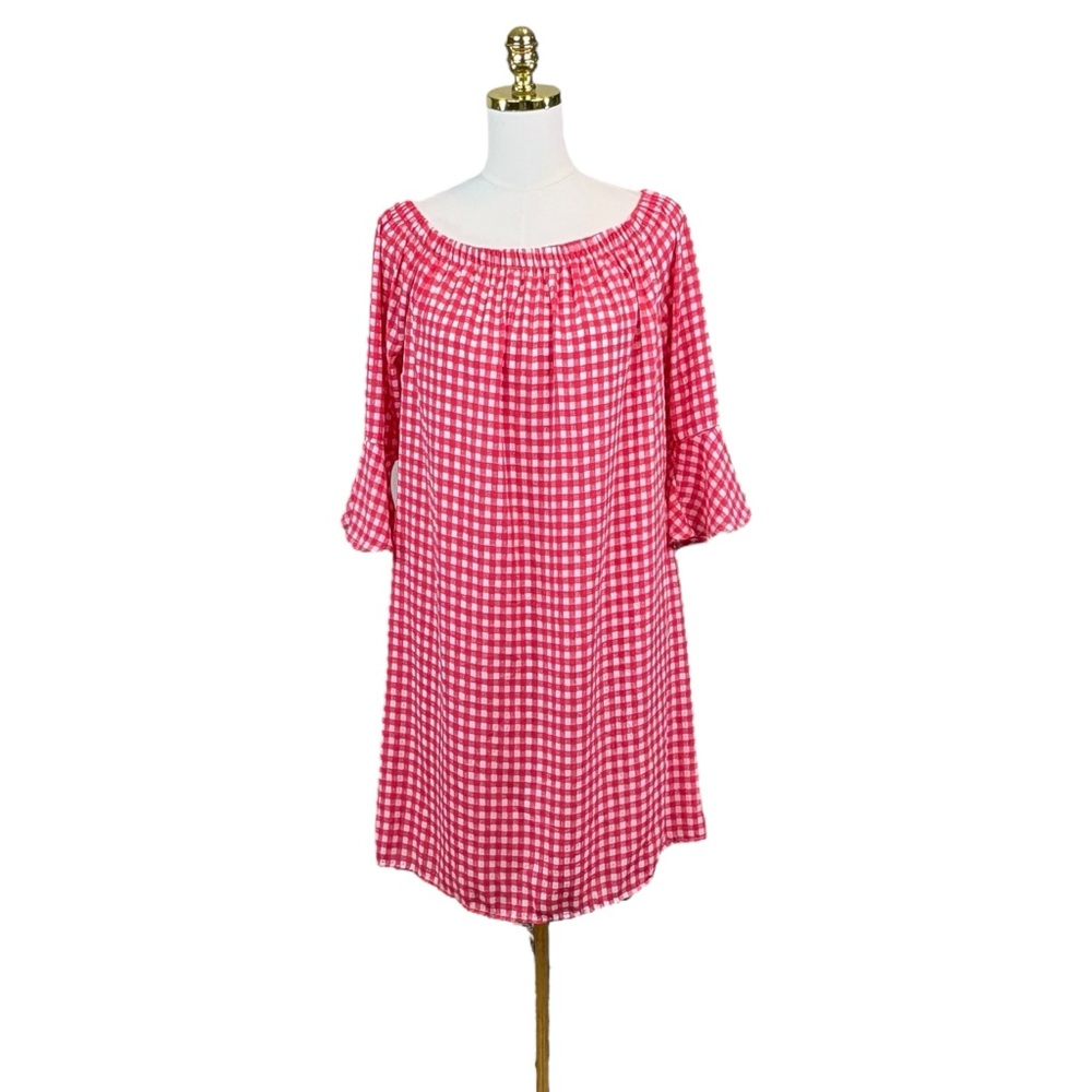 Woman’s City Streets red and white gingham off shoulder dress size L